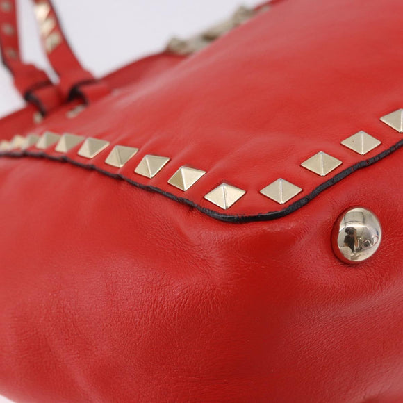 VALENTINO Studs Tote Bag Leather 2way Red Gold Tone Auth BA14871