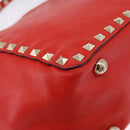 VALENTINO Studs Tote Bag Leather 2way Red Gold Tone Auth BA14871-14
