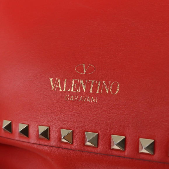 VALENTINO Studs Tote Bag Leather 2way Red Gold Tone Auth BA14871
