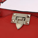 VALENTINO Studs Tote Bag Leather 2way Red Gold Tone Auth BA14871-17