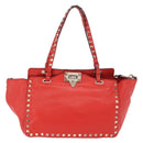 VALENTINO Studs Tote Bag Leather 2way Red Gold Tone Auth BA14871-2