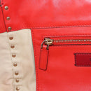 VALENTINO Studs Tote Bag Leather 2way Red Gold Tone Auth BA14871-22