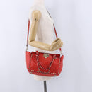 VALENTINO Studs Tote Bag Leather 2way Red Gold Tone Auth BA14871-25
