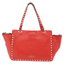 VALENTINO Studs Tote Bag Leather 2way Red Gold Tone Auth BA14871-3