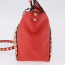 VALENTINO Studs Tote Bag Leather 2way Red Gold Tone Auth BA14871-4