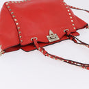 VALENTINO Studs Tote Bag Leather 2way Red Gold Tone Auth BA14871-6