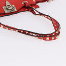 VALENTINO Studs Tote Bag Leather 2way Red Gold Tone Auth BA14871-7