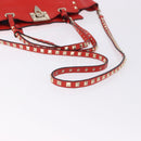 VALENTINO Studs Tote Bag Leather 2way Red Gold Tone Auth BA14871-9