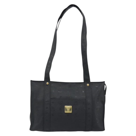 MCM Vicetos Tote Bag PVC Leather Black Gold Tone Auth BA14872
