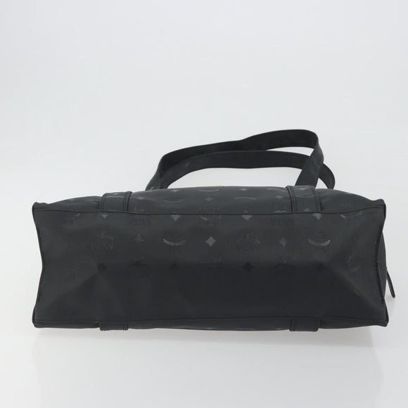 MCM Vicetos Tote Bag PVC Leather Black Gold Tone Auth BA14872