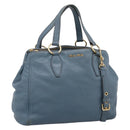 Miu Miu Tote Bag Leather 2way Blue Gold Tone Auth BA14873-1