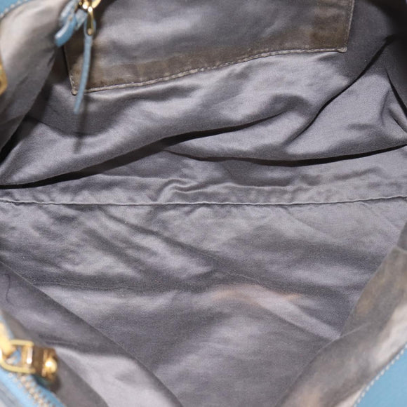 Miu Miu Tote Bag Leather 2way Blue Gold Tone Auth BA14873