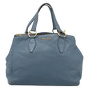Miu Miu Tote Bag Leather 2way Blue Gold Tone Auth BA14873-2
