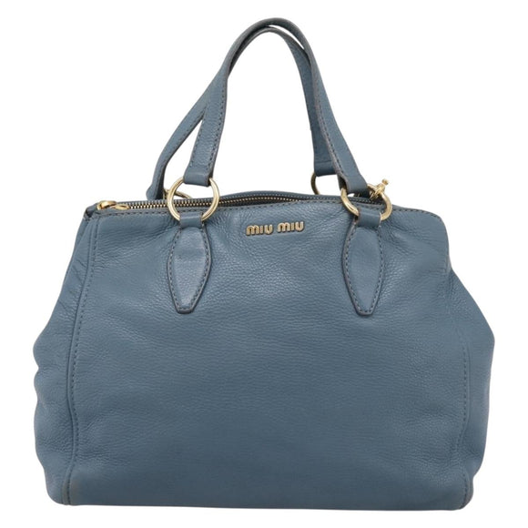 Miu Miu Tote Bag Leather 2way Blue Gold Tone Auth BA14873
