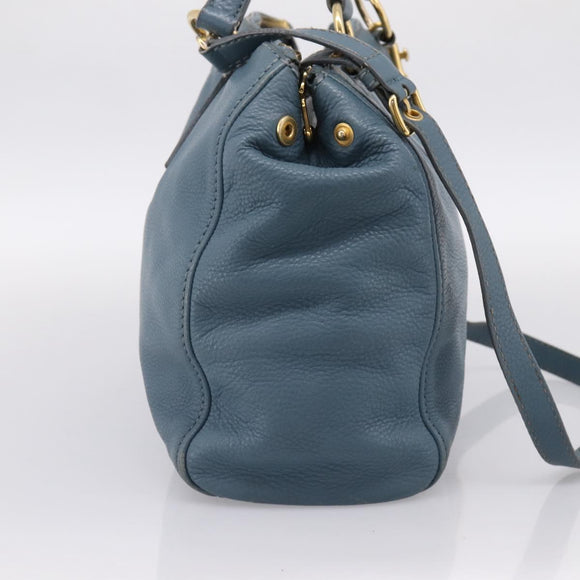 Miu Miu Tote Bag Leather 2way Blue Gold Tone Auth BA14873