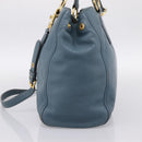 Miu Miu Tote Bag Leather 2way Blue Gold Tone Auth BA14873-5