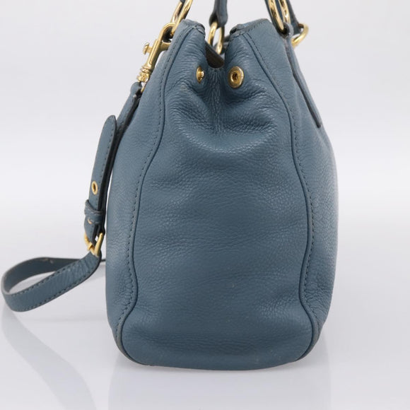 Miu Miu Tote Bag Leather 2way Blue Gold Tone Auth BA14873