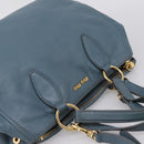 Miu Miu Tote Bag Leather 2way Blue Gold Tone Auth BA14873-6
