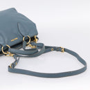 Miu Miu Tote Bag Leather 2way Blue Gold Tone Auth BA14873-9