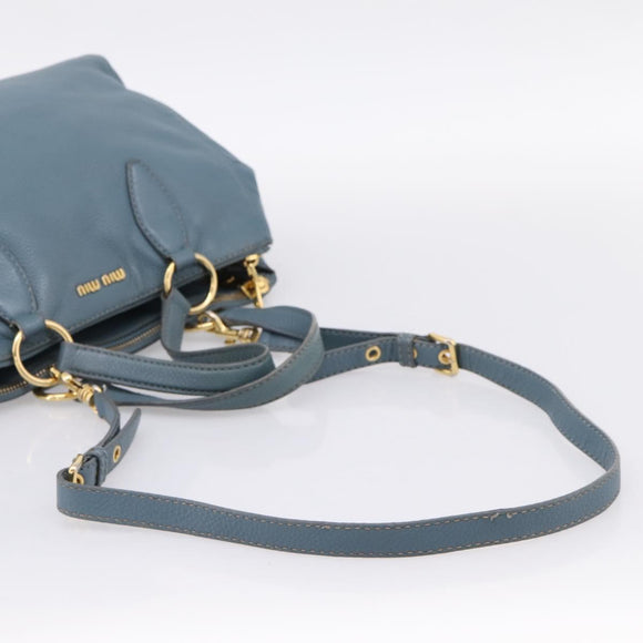 Miu Miu Tote Bag Leather 2way Blue Gold Tone Auth BA14873