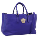 VERSACE Medusa Tote Bag Leather 2way Blue Gold Tone Auth BA14875V-1