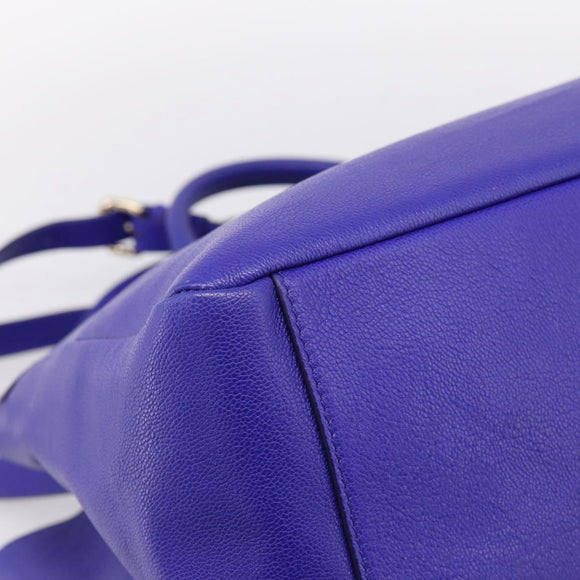 VERSACE Medusa Tote Bag Leather 2way Blue Gold Tone Auth BA14875V
