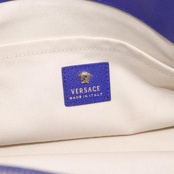 VERSACE Medusa Tote Bag Leather 2way Blue Gold Tone Auth BA14875V