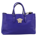 VERSACE Medusa Tote Bag Leather 2way Blue Gold Tone Auth BA14875V-13