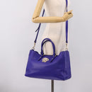 VERSACE Medusa Tote Bag Leather 2way Blue Gold Tone Auth BA14875V-26