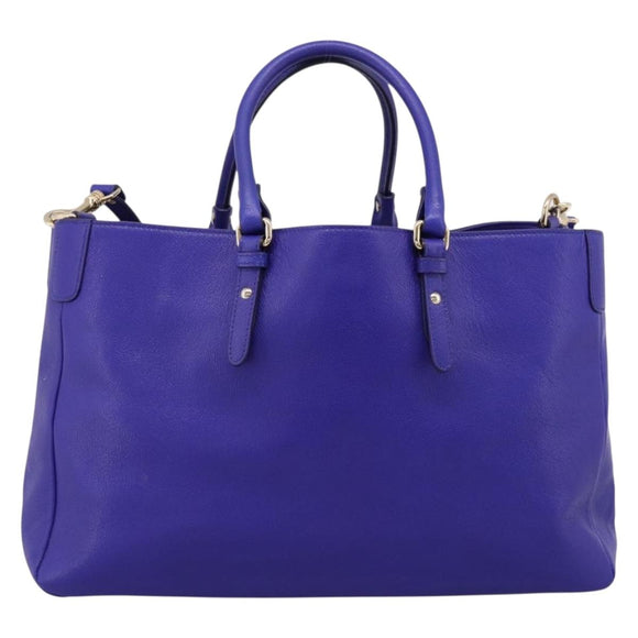 VERSACE Medusa Tote Bag Leather 2way Blue Gold Tone Auth BA14875V