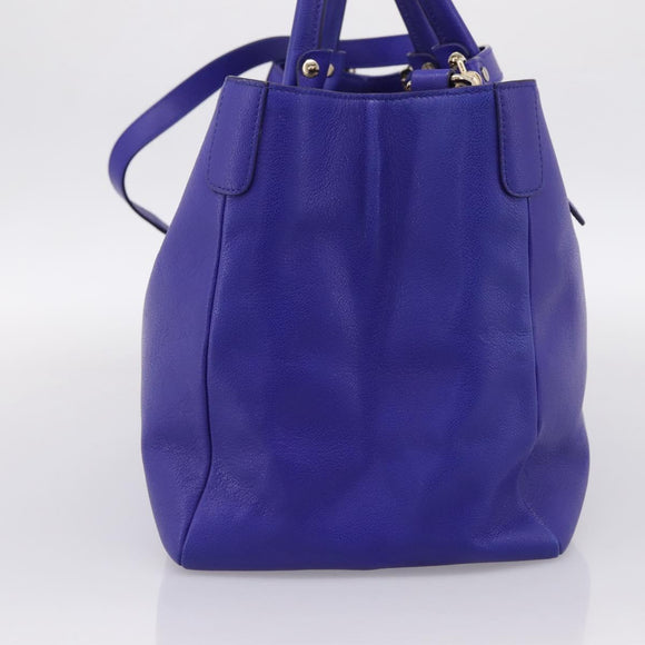 VERSACE Medusa Tote Bag Leather 2way Blue Gold Tone Auth BA14875V