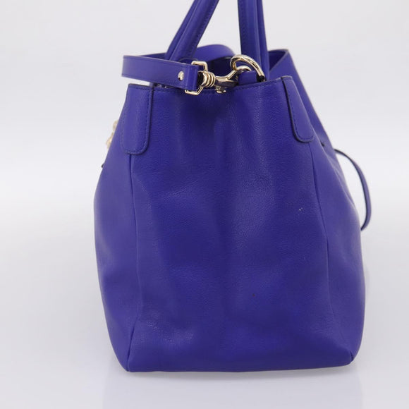 VERSACE Medusa Tote Bag Leather 2way Blue Gold Tone Auth BA14875V