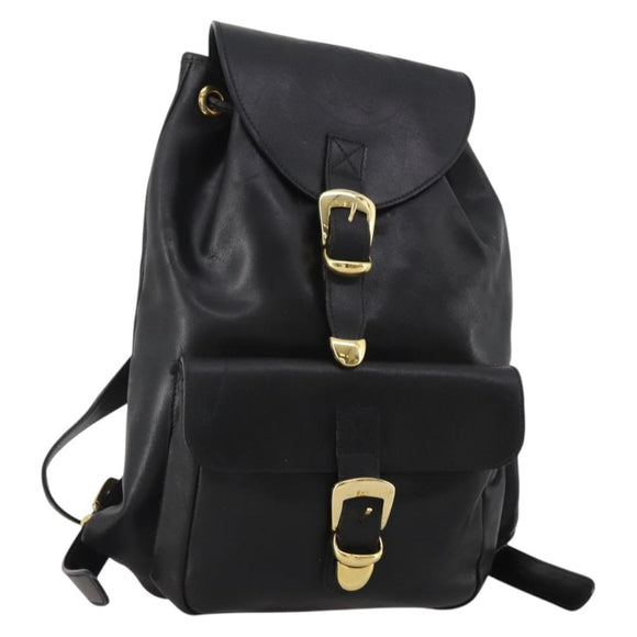 Gianni Versace Medusa Backpack Leather Black Gold Tone Auth BA14881