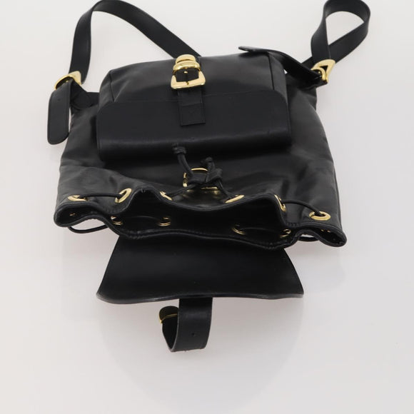 Gianni Versace Medusa Backpack Leather Black Gold Tone Auth BA14881
