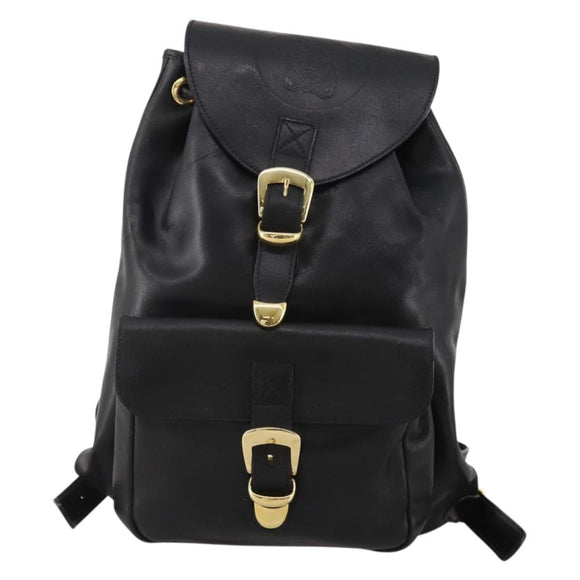 Gianni Versace Medusa Backpack Leather Black Gold Tone Auth BA14881