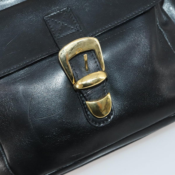 Gianni Versace Medusa Backpack Leather Black Gold Tone Auth BA14881