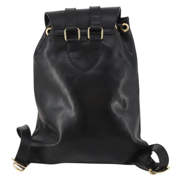 Gianni Versace Medusa Backpack Leather Black Gold Tone Auth BA14881
