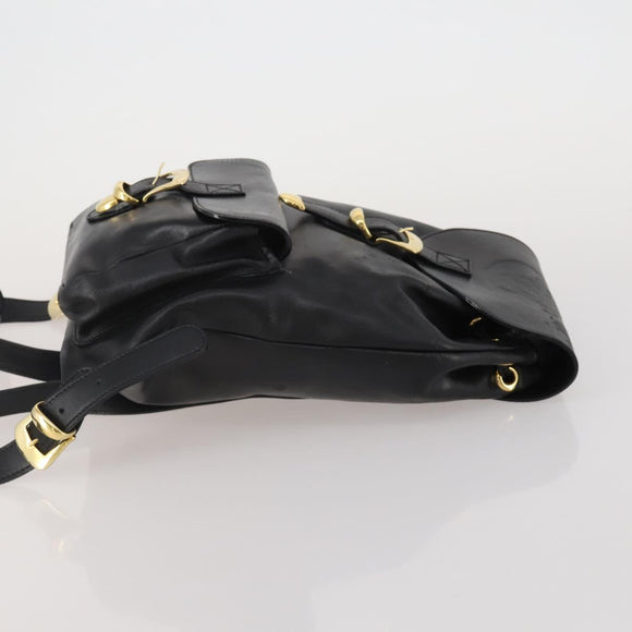 Gianni Versace Medusa Backpack Leather Black Gold Tone Auth BA14881