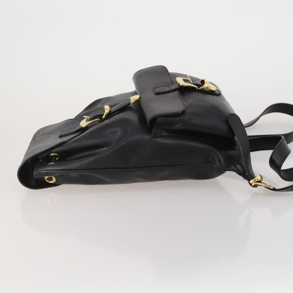 Gianni Versace Medusa Backpack Leather Black Gold Tone Auth BA14881