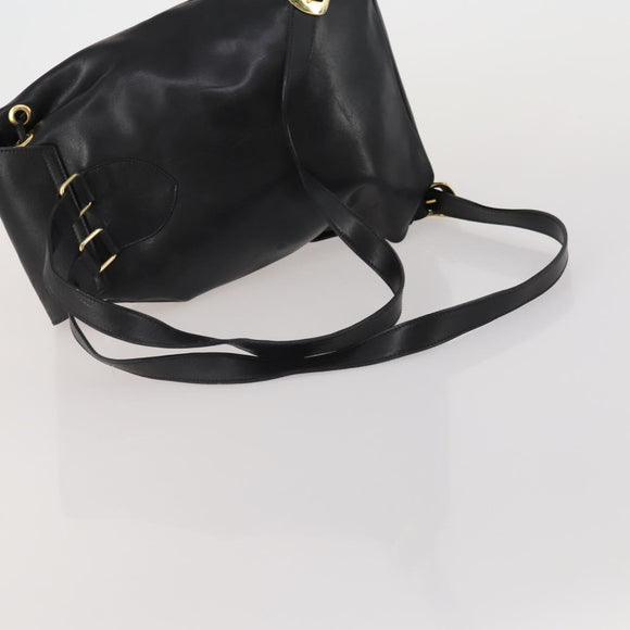 Gianni Versace Medusa Backpack Leather Black Gold Tone Auth BA14881