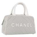 CHANEL Sports Hand Bag Canvas Gray Silver CC Auth BA14884A-1