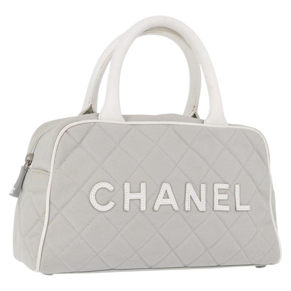 CHANEL Sports Hand Bag Canvas Gray Silver CC Auth BA14884A