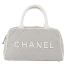 CHANEL Sports Hand Bag Canvas Gray Silver CC Auth BA14884A-2