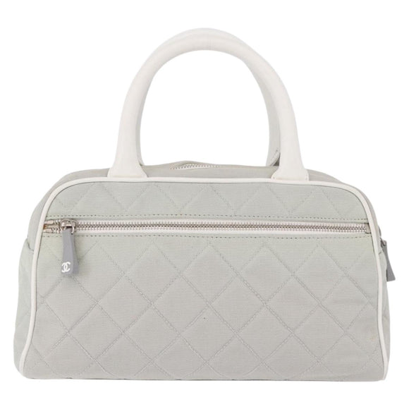 CHANEL Sports Hand Bag Canvas Gray Silver CC Auth BA14884A