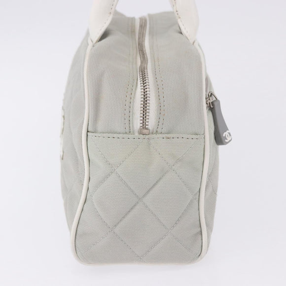 CHANEL Sports Hand Bag Canvas Gray Silver CC Auth BA14884A