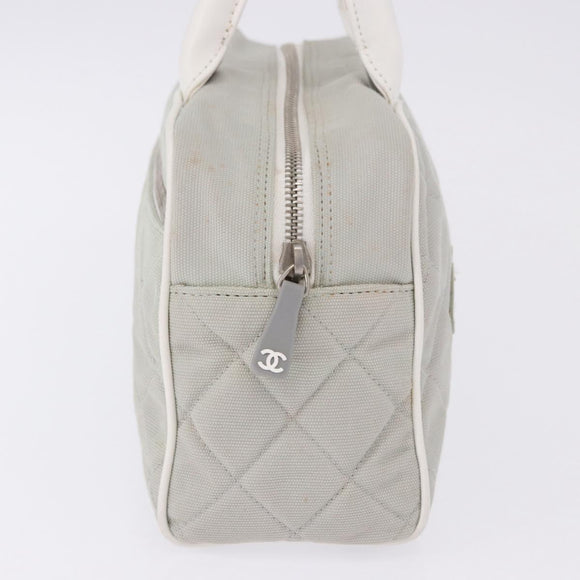 CHANEL Sports Hand Bag Canvas Gray Silver CC Auth BA14884A