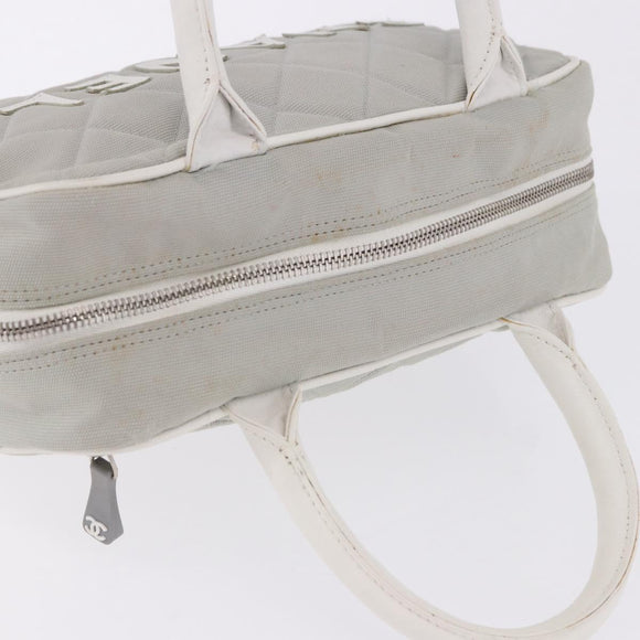 CHANEL Sports Hand Bag Canvas Gray Silver CC Auth BA14884A