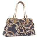 Salvatore Ferragamo Denim Gancini purse Tote Bag Navy Gold Tone Auth BA14886A-1