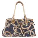 Salvatore Ferragamo Denim Gancini purse Tote Bag Navy Gold Tone Auth BA14886A-2