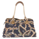 Salvatore Ferragamo Denim Gancini purse Tote Bag Navy Gold Tone Auth BA14886A-3